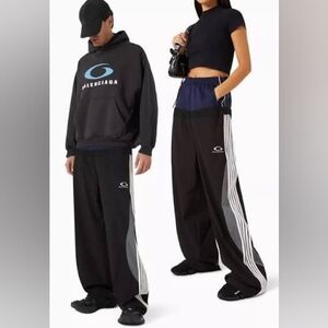 Balenciaga Black Pants with White and Gray Stripes